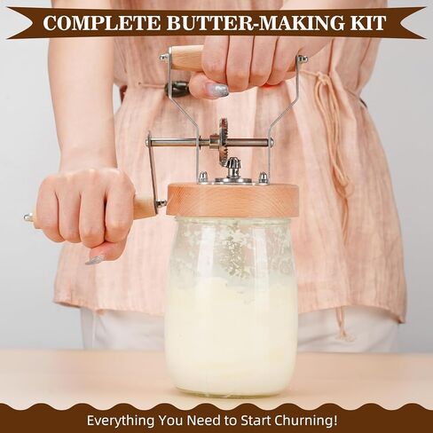 Pro Butter Churner Set – 35oz Glass Jar with Anti-Slip Mat, Cheesecloth, Butter Mold & 2 Paddles – Make Creamy Homemade Butter & Whipped Cream | DIY Kitchen Gift in Saudi Arabia