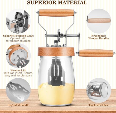 Pro Butter Churner Set – 35oz Glass Jar with Anti-Slip Mat, Cheesecloth, Butter Mold & 2 Paddles – Make Creamy Homemade Butter & Whipped Cream | DIY Kitchen Gift in Saudi Arabia