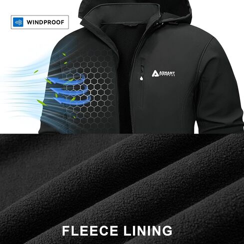 Men's Softshell Jacket,Fleece Lined Hooded Windbreaker Winter Outdoor Hiking Jackets for Men in Kuwait