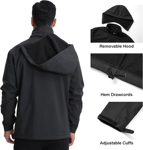 Men's Softshell Jacket,Fleece Lined Hooded Windbreaker Winter Outdoor Hiking Jackets for Men in Kuwait