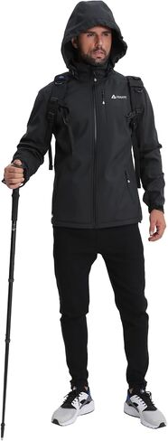 Men's Softshell Jacket,Fleece Lined Hooded Windbreaker Winter Outdoor Hiking Jackets for Men in Kuwait