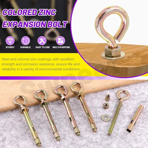Swpeet 8Pcs M8 Thread Wall Concrete Brick Expansion Screws Closed Anchor Hook, Expansion Eyebolt Screws Bolts, Heavy-Duty Expansion Bolts with Eye Ring, Sleeve Anchor, Expansion Hooks in Saudi Arabia