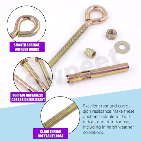 Swpeet 8Pcs M8 Thread Wall Concrete Brick Expansion Screws Closed Anchor Hook, Expansion Eyebolt Screws Bolts, Heavy-Duty Expansion Bolts with Eye Ring, Sleeve Anchor, Expansion Hooks in Saudi Arabia