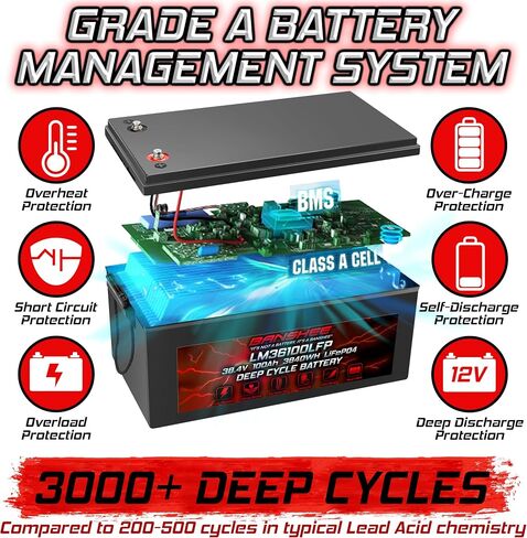 Banshee 36v 100ah Lithium Golf Cart Battery-دورة LifePo4 العميقة مع 100A BMS ، بطارية سريعة الشحن للزواج من Ezgo ، و Club Car ، و Yamaha Carts in Saudi Arabia