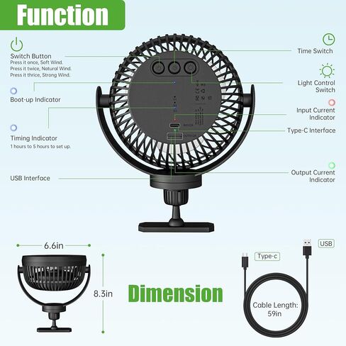 Magnetic Fans for EZGO Club Car Yamaha Golf Carts, Low Noise, 3-Speed Settings 360° Rotatable with Magnetic Mount Base, 8000mAh Large Battery in Saudi Arabia