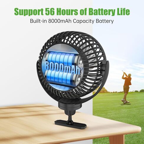 Magnetic Fans for EZGO Club Car Yamaha Golf Carts, Low Noise, 3-Speed Settings 360° Rotatable with Magnetic Mount Base, 8000mAh Large Battery in Saudi Arabia