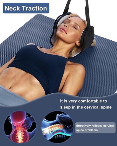 أرجوحة نقالة الرقبة المحمولة ، جهاز جر عنق عنق الرحم لتخفيف آلام الرقبة على الباب للاستخدام المنزلي ، وعلاج العلاج الطبيعي لإلصاق الرقبة للرجال والنساء (قطعة واحدة أسود) in Kuwait