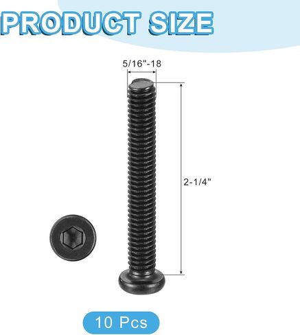 UXCELL 10pcs 5/16-18x2-1/4 الترباس الأثاث ، رأس مستدير سداسي سداسي سداسي مسامير البراغي الصلب الكربوني لكراسي السرير أثاث in Saudi Arabia