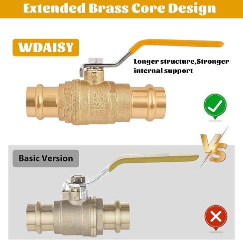 3/4" Pro Press Ball Valve – Lead-Free Pro Press Brass Shut-Off Valve for Copper Tubing, Full Port, Heavy-Duty Construction, Extended Stem with Dual EPDM O-Rings, ProPress Fittings 3/4‘’ - 2PCS in Saudi Arabia