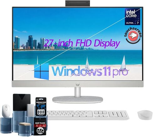 HP 27 "FHD Business All-in-One PC ، Ultra 7 155U Processor ، Office Lifetime ، FHD Display ، Windows 11 Pro ، Touchscreen ، Intel Graphics ، IR Webcam ، Wi-Fi 6 ، Wireless KB & Mouse ، 64GB RAM ، 1TB SSD in Kuwait