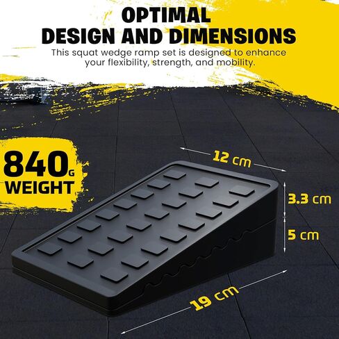 Adjustable Squat Wedge Set, Non-Slip Calf Stretch Slant Board for Heel Elevated Squats, Mobility & Strength, 3 Heights (3.3-8.3cm), Durable Rubber, Storage Bag in Saudi Arabia