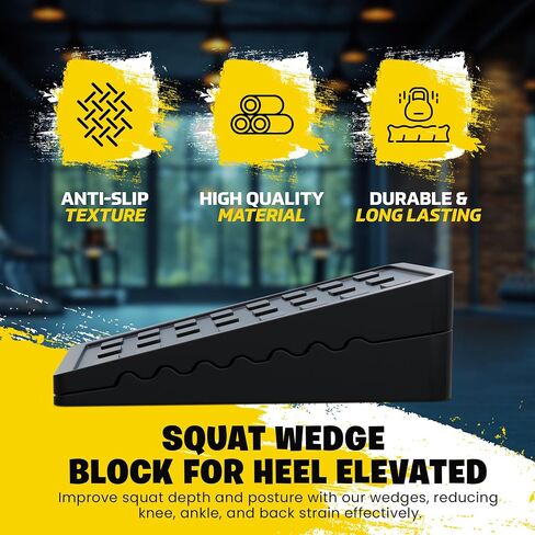 Adjustable Squat Wedge Set, Non-Slip Calf Stretch Slant Board for Heel Elevated Squats, Mobility & Strength, 3 Heights (3.3-8.3cm), Durable Rubber, Storage Bag in Saudi Arabia