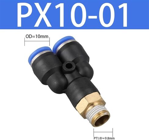 1/10 PX4/6/8/10/12-01/02/03/04 Y threaded three - way pneumatic joint Male Thread One Touch Push in Y Pneumatic Quick Fittings(PX12-03,10pcs) in Saudi Arabia