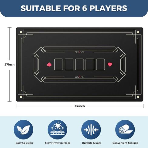 47 x 27 Inch 4-6 Person Small Black Texas Hold'em Poker Mat Portable Poker Table Tops Cards Game Mat Pad Topper Waterproof, Easily Clean & Glide Over, Anti-Slip, Odorless in Saudi Arabia