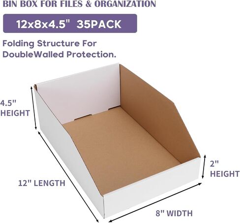 EXYGLO Cardboard Boxes, Pack of 35 Corrugated Storage Bins 12x8x4.5 inch Pantry Organizer Bins for Shelves Garage Office Organization in Kuwait