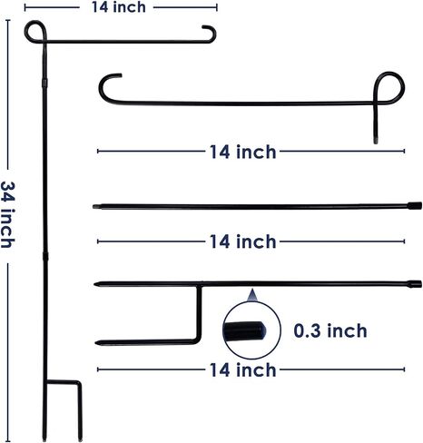 Garden Flag Holder Stand, 6mm Weather-Proof Yard Flag Pole Black Metal Powder-Coated Flagpole with Tiger Clip and Rubber Stopper for Garden Flags Outdoor Decoration in Saudi Arabia