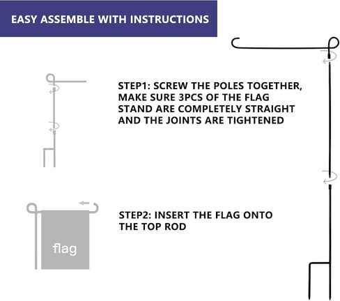 Garden Flag Holder Stand, 6mm Weather-Proof Yard Flag Pole Black Metal Powder-Coated Flagpole with Tiger Clip and Rubber Stopper for Garden Flags Outdoor Decoration in Saudi Arabia