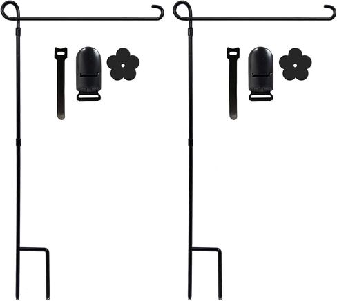 YEAHOME Garden Flag Holder Stand, 6mm Weather-Proof Yard Flag Pole Black Metal Powder-Coated Flagpole with Tiger Clip and Rubber Stopper for Garden Flags Outdoor Decoration in Kuwait