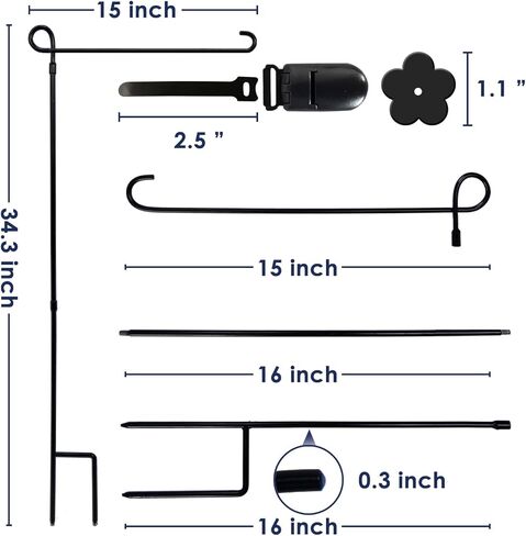 YEAHOME Garden Flag Holder Stand, 6mm Weather-Proof Yard Flag Pole Black Metal Powder-Coated Flagpole with Tiger Clip and Rubber Stopper for Garden Flags Outdoor Decoration in Kuwait