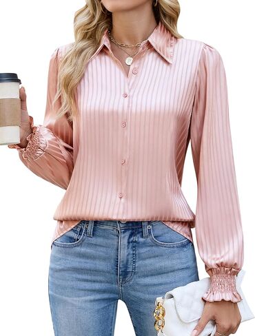 Blooming Jelly Womens Button Down Shirts Long Sleeve Business Casual Outfits Smocked Cuff Dressy Casual Fall 2025 Tops in Saudi Arabia