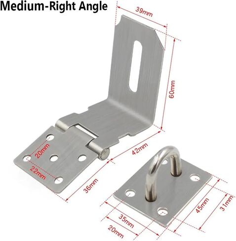 Stainless Steel Hasp Padlock 90 Degree Right Angle Door Clasp Lock Household Bolt Door Buckle with Screws 1Pcs(Medium-Right Angle) in Kuwait