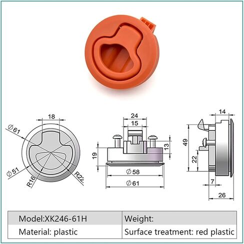 XK246-61 Plastic Black Red Blue White Circular Pull Ring Lock with Lock and Without Lock 1Pcs(XK246-61H) in Saudi Arabia