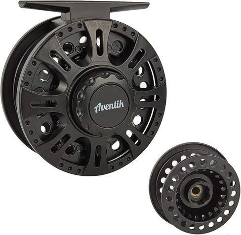 Aventik HVCE Classic III Graphite Large Arbor Fly Reel | Fits 3/4/5/6/7/8wt lines; Graphite large arbor; Polymeric build; Central disc drag with one-way bearing in Kuwait