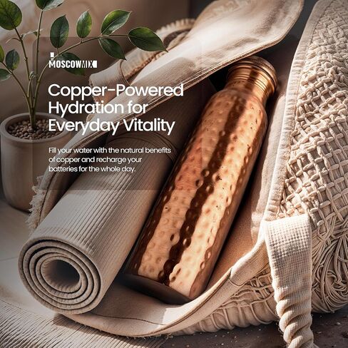 زجاجة مياه النحاس النقي النقي في موسكو لشرب 34 أونصة كبيرة - زجاجة مياه النحاس الايورفيدا ، غطاء دليل تسرب ، زجاجة مياه شرب النحاس 100 ٪ - زجاجة نحاسية مصنوعة يدويًا مصنوعة يدويًا in Kuwait