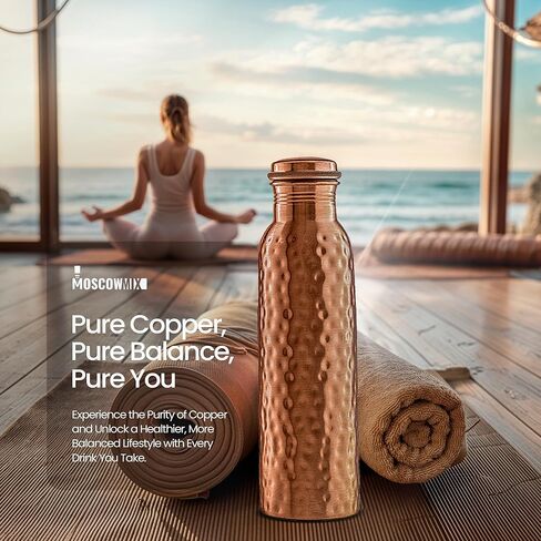 زجاجة مياه النحاس النقي النقي في موسكو لشرب 34 أونصة كبيرة - زجاجة مياه النحاس الايورفيدا ، غطاء دليل تسرب ، زجاجة مياه شرب النحاس 100 ٪ - زجاجة نحاسية مصنوعة يدويًا مصنوعة يدويًا in Kuwait