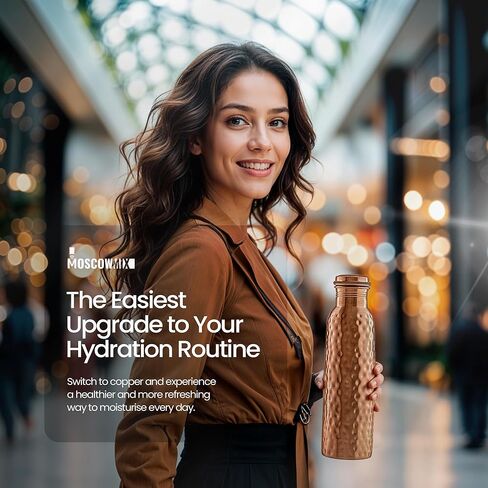 زجاجة مياه النحاس النقي النقي في موسكو لشرب 34 أونصة كبيرة - زجاجة مياه النحاس الايورفيدا ، غطاء دليل تسرب ، زجاجة مياه شرب النحاس 100 ٪ - زجاجة نحاسية مصنوعة يدويًا مصنوعة يدويًا in Kuwait