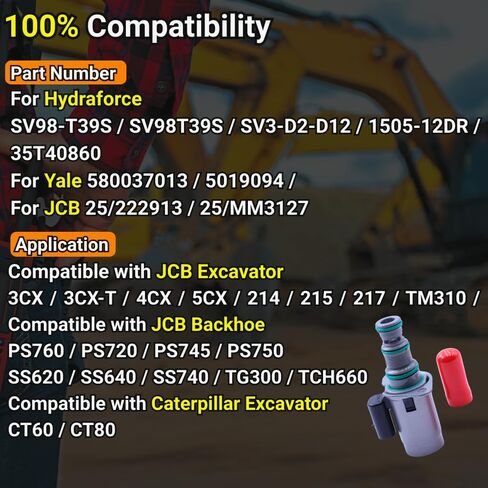 12V SV98-T39S صمام الملف اللولبي متوافق مع جرار Hydraforce و JCB اللودر لحفر Caterpillar CT60 CT80# SV98T39S SV3-D2-D12 1505-12DR 35T40860 580037013 5019094 25/22913 in Saudi Arabia