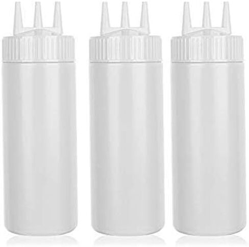 beyonday 3pcs Seasoning Squeeze Bottles, 3 Hole Ketchup Mustard Dressing Squeeze Squirt Bottles, Salad Sauce Condiment Cream Squeeze Bottles for Kitchen Restaurant Bakery(24oz, White) in Saudi Arabia