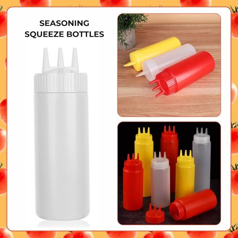beyonday 3pcs Seasoning Squeeze Bottles, 3 Hole Ketchup Mustard Dressing Squeeze Squirt Bottles, Salad Sauce Condiment Cream Squeeze Bottles for Kitchen Restaurant Bakery(24oz, White) in Kuwait