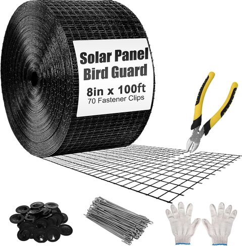 6in × 100 قدم حارس الطيور الشمسية - 1/2 "شبكة PVC أسود مجلفن صاف مقاومة للحرس ، واقي من الألواح الشمسية مع 70 مقاطع قفل ، قفازات ، مزج كماشة in Kuwait