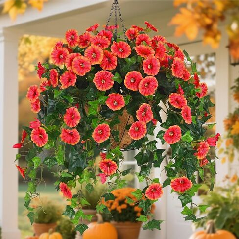 Waipfaru Artificial Hanging Baskets with Flowers, Fake Hanging Plants Outdoors, Urn Fillers for Outside Summer Decor (Fuchsia) in Saudi Arabia