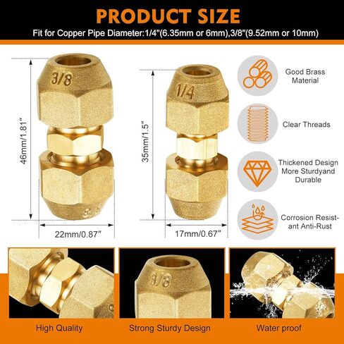 4 PCS 1/4 "3/8" أنبوب النحاس موصلات مفصل أنابيب توصيل أنابيب مقترن مع مواعيد مصابيح التوهج لتكييف تكييف HVAC أنبوب النحاس in Saudi Arabia
