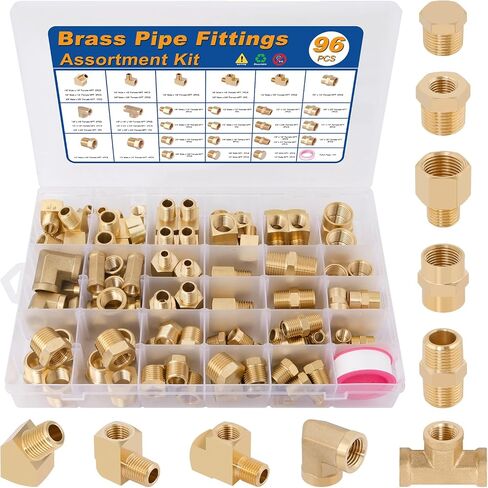 Kootans 96pcs تجهيزات أنابيب النحاس مجموعة مجموعة متنوعة - محول NPT ، جلبة مخفض ، حلمة سداسية ، اقتران ، قابس الرأس ، 45 و 90 درجة بارستوك شارع كوع ، تجهيزات تي شيرت. in Kuwait
