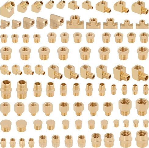 Kootans 96pcs تجهيزات أنابيب النحاس مجموعة مجموعة متنوعة - محول NPT ، جلبة مخفض ، حلمة سداسية ، اقتران ، قابس الرأس ، 45 و 90 درجة بارستوك شارع كوع ، تجهيزات تي شيرت. in Kuwait