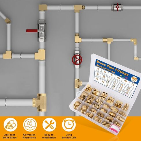 Kootans 96pcs تجهيزات أنابيب النحاس مجموعة مجموعة متنوعة - محول NPT ، جلبة مخفض ، حلمة سداسية ، اقتران ، قابس الرأس ، 45 و 90 درجة بارستوك شارع كوع ، تجهيزات تي شيرت. in Kuwait