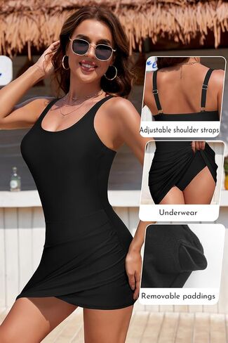 SHEKINI Women's U Neck Ruched Swim Dresses Tummy Control Bulit-in Bottom Adjustable Strap Bathing Suits in Saudi Arabia