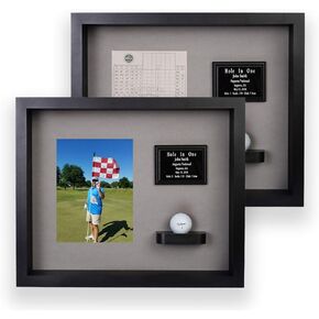 Hole in One Shadowbox and Golf Ball Display Case | Personalized Engraved Plate | Holds Golf Ball and Scorecard or Photo | Vertical Layout | Cherry Finis | Wall Mounted in Saudi Arabia