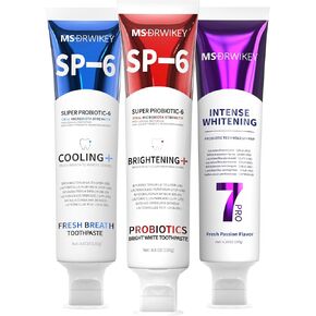 معجون الأسنان SP-6 ، التنفس الطازج التبريد ، وحزمة معجون أسنان تبييض 7-برو | 6 بروبيوتيك لصحة الفم ، خالية من الفلورايد ، آمنة للمينا ، التبييض العميق والنضارة in Kuwait