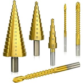 Coated Pagoda Drill Sawtooth Drill Woodworking Hole Expansion Groove Plastic Box 6Pcs(No Case) in Saudi Arabia