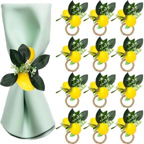 12Pcs Lemon Napkin Rings Farmhouse Lemon Leaves Napkin Holders Summer Greenery Leaf Napkins Buckle for Wedding Birthday Party Dinner Table Decor in Kuwait