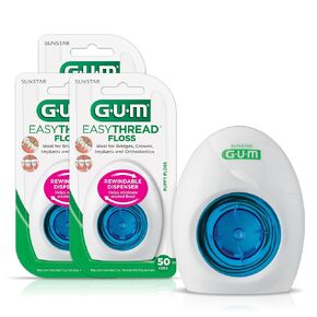 GUM EasyThread Threader Floss - Expanding Dental Floss for Braces, Bridges, and Implants - Built in Rigid Floss Threaders (50 Uses) in Kuwait