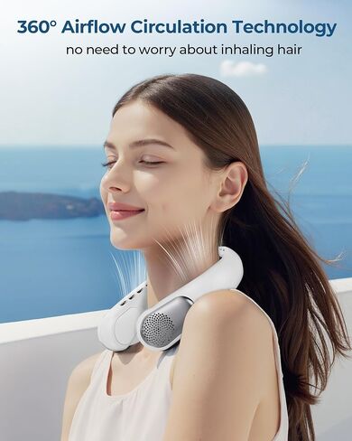 Portable Neck Fan Rechargeable, 3 Speed Settings, Wearable Bladeless Neck Fan, 360°Personal Fan Neck Cooler with 4000mAh Battery,Twistable Lightweight and Quiet–Birthday Gift for Women-Blue in Saudi Arabia