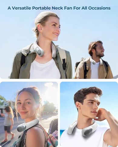 Portable Neck Fan Rechargeable, 3 Speed Settings, Wearable Bladeless Neck Fan, 360°Personal Fan Neck Cooler with 4000mAh Battery,Twistable Lightweight and Quiet–Birthday Gift for Women-Blue in Saudi Arabia