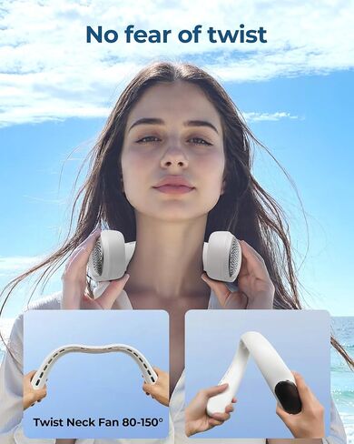 Portable Neck Fan Rechargeable, 3 Speed Settings, Wearable Bladeless Neck Fan, 360°Personal Fan Neck Cooler with 4000mAh Battery,Twistable Lightweight and Quiet–Birthday Gift for Women-Blue in Saudi Arabia