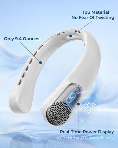 Portable Neck Fan Rechargeable, 3 Speed Settings, Wearable Bladeless Neck Fan, 360°Personal Fan Neck Cooler with 4000mAh Battery,Twistable Lightweight and Quiet–Birthday Gift for Women-Blue in Saudi Arabia