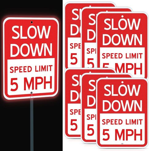 Silkfly 6 Pcs Yellow 5 Mph Signs Slow Down Speed Limit 16.5 x12 Inch Speed Limit Safety Sign Reflective Thickened Aluminum with Ink Rust Resistant UV Protected and Weatherproof Easy Mounting in Saudi Arabia